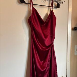 Molly Green Satin Midi Dress Red Size S Cowl Neck Cocktail Dress